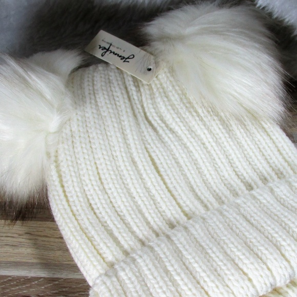 Accessories - Off White Double Pom Pom Beanie Hat